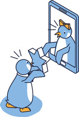 スマホ上でインフルエンサーに評価を送るペンギン