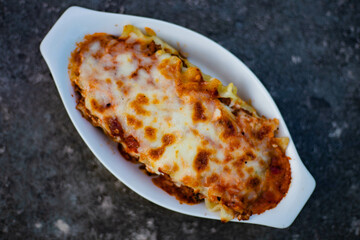 Chicken Lasagna Food Photography on dark background