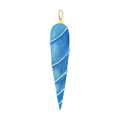 Decoration vintage christmas toy icicle watercolor isolated on white. Watercolor hand drawn Xmas illustration. Art for design