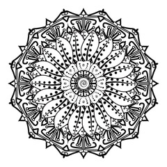 Circular pattern in form of mandala for Henna, Mehndi, tattoo, decoration. Decorative ornament in ethnic oriental style. Coloring book page.