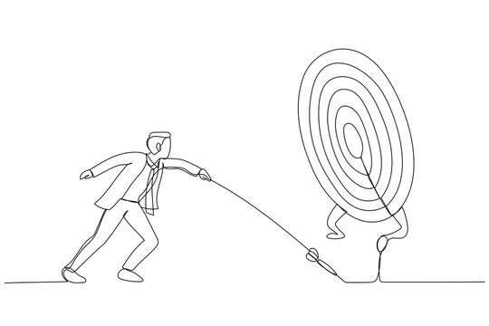 businessman pulling target, continuous line art clip art preview