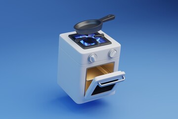 Modern gas stove with blue flame - obrazy, fototapety, plakaty