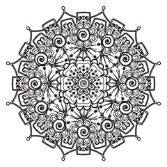 Circular pattern in form of mandala for Henna, Mehndi, tattoo, decoration. Decorative ornament in ethnic oriental style. Coloring book page.