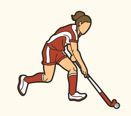 Field Hockey Sport Player Action Graphic Vector
