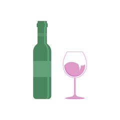 A bottle of green wine and a glass of pink wine. Alcohol.