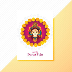 Illustration of goddess durga face in happy durga puja brochure design