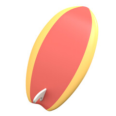 3d render red and yellow summer surfing board icon