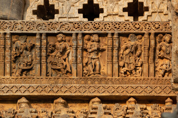 The Sculpture of Dancers on the Hoysaleshwara Temple, Halebeedu, Karnataka, India.