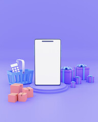 Shopping online  on smartphone device concept. 3D rendering