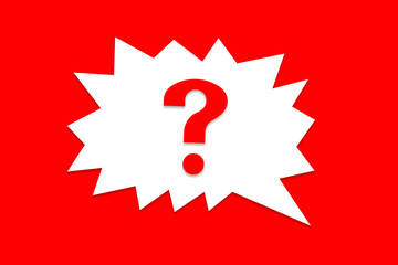 Sprechblase mit einem Fragezeichen auf rotem Hintergrund