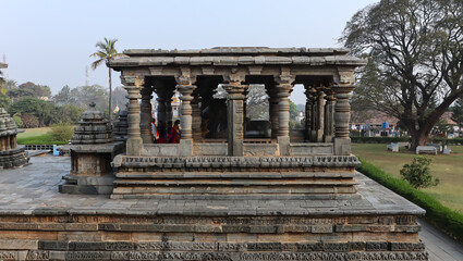 Fototapeta premium View of Nandi Temple Complex of Hoysaleshwara Temple, Halebeedu, Hassan, Karnataka, India.