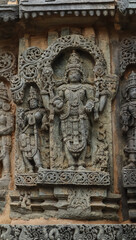 Fototapeta na wymiar Carving Sculpture of Lord Shiva on the Hoysaleshwara Temple, Halebeedu, Hassan, Karnataka, India.
