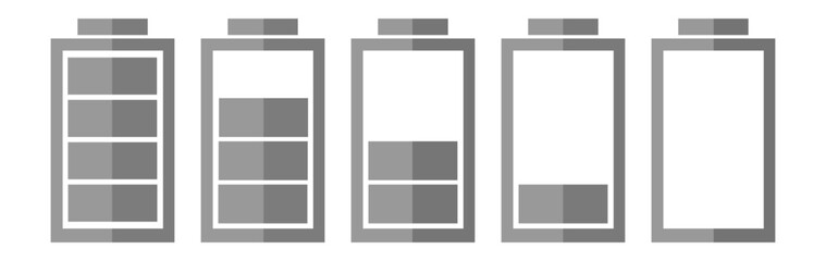 Battery charge level set. Battery charging charge indicator icon. level battery energy. Alkaline battery capacity charge icon. Flat style - stock vector.