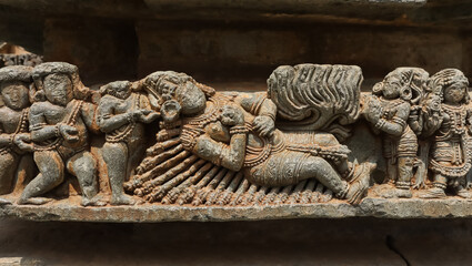 The Dancing Sculpture of Lord Shiva on the Hoysaleshwara Temple, Halebeedu, Hassan, Karnataka,...