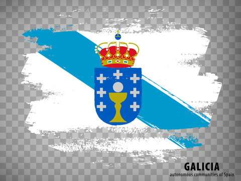 Flag of Galicia  brush strokes. Flag Autonomous Community Galicia  on transparent background for your web site design, app, UI. Kingdom of Spain. Stock vector.  EPS10.