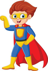 Cartoon superhero boy on white background