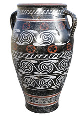 3d ancient pottery vase decorated with swirls and scrolls