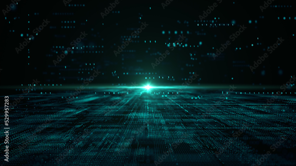 Poster Technology Internet Connection and Data Analysis, Digital Cyberspace with Particles and Digital Data Network Connections. Technology Digital Abstract Background. 3d rendering