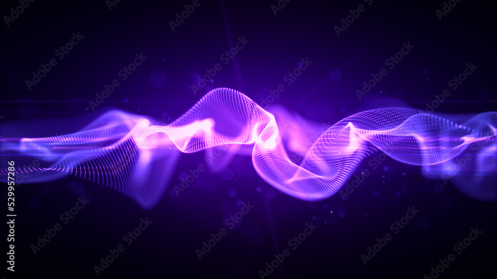 Poster purple wave flow abstract background, digital particles with bokeh and lighting, digital cyberspace 