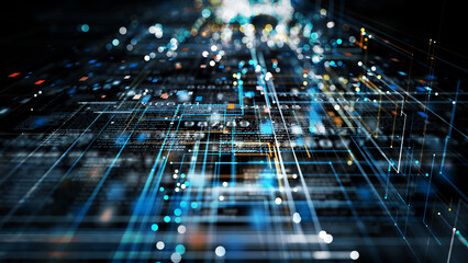 Technology Internet Connection and Data Analysis, Digital Cyberspace with Particles and Digital Data Network Connections. Technology Digital Abstract Background. 3d rendering