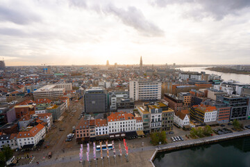 Naklejka premium Museum aan de Stroom , Ethnographic and Maritime Museum with Rooftop view in Antwerp during winter during sunset : Antwerp , Belgium : November 29 , 2019