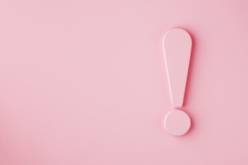 Exclamation mark on pink background with copy space. - obrazy, fototapety, plakaty