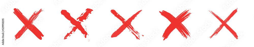 Poster red cross x vector icon set. red wrong mark. no wrong symbol. delete, vote sign. graphic design elem
