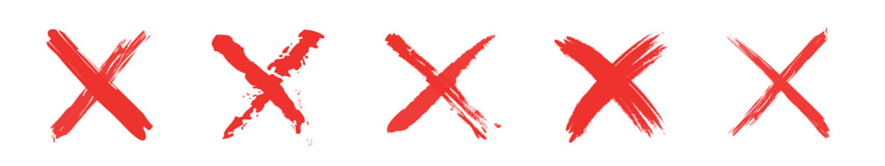 Red cross x vector icon set. Red wrong mark. No wrong symbol. Delete, vote sign. Graphic design element set on white background. Delete sign. Vector illustration
