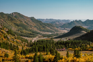 View on the Gorkhi-Terelj National park main valley (Mongolia) in autumn 