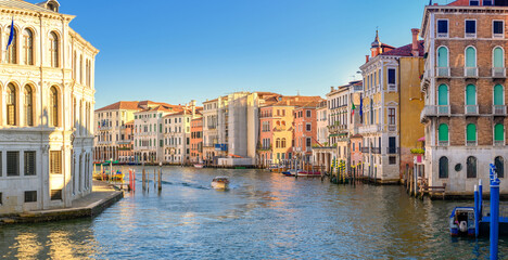 Stunning View of the Grand Canal in Venice, Italy. Summer holidays. Travel concept background.