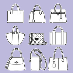 バッグ　セット　モノクロ　線のみ 白フチ