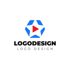 star and play icon logo design vector template