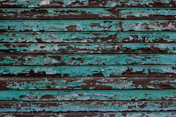 Background shabby horizontal boards of turquoise .