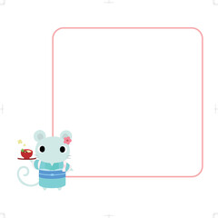 お雑煮を持つ着物姿のネズミ　フレーム付