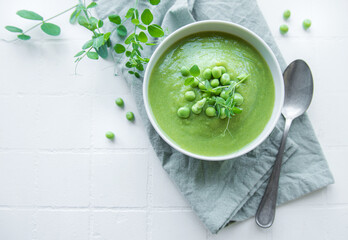 Fresh vegetable soup made of green peas