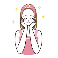 スキンケアをしながらうっとりする女性のベクターイラスト