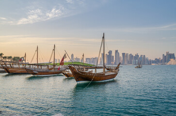 Fototapeta na wymiar Traditional arabian dhows in Doha , Qatar, Middle East.