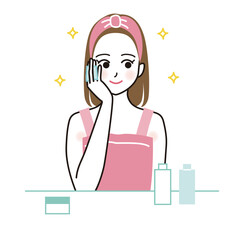 スキンケアをする女性のベクターイラスト