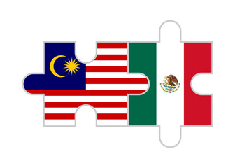puzzle pieces of malaysia and mexico flags. vector illustration isolated on white background	