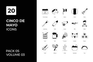 Cinco de mayo icons collection. Set vector line with elements for mobile concepts and web apps. Collection modern icons.