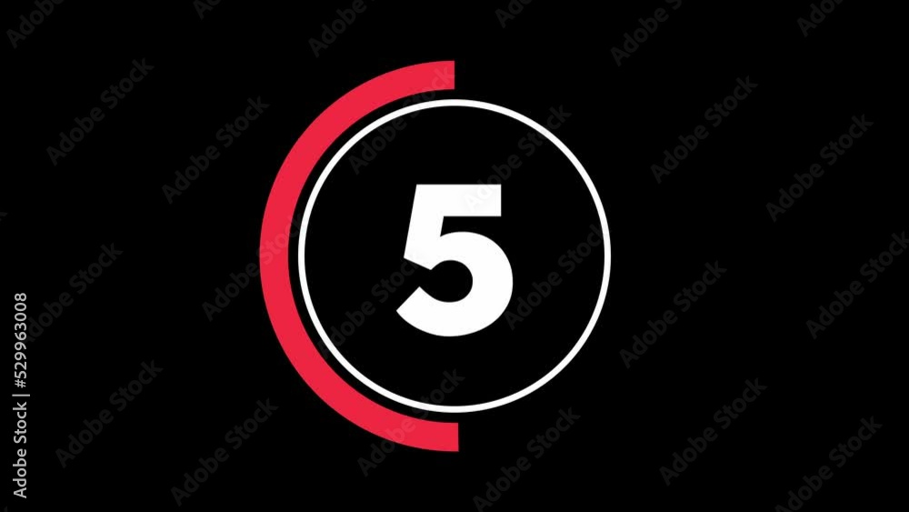 Poster simple 10 seconds countdown timer. thick numbers and animated circle shaped indicator. red and white