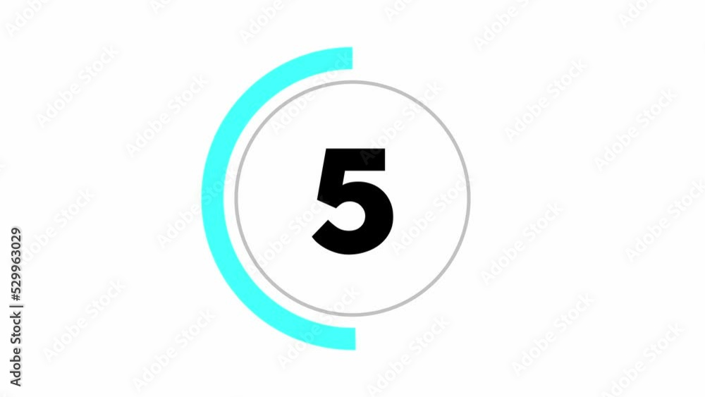 Poster simple 10 seconds countdown timer. thick numbers and animated circle shaped indicator. turquoise and