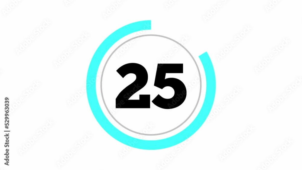 Poster Simple 10 seconds countdown timer. Thick numbers and animated circle shaped indicator. Turquoise and Grey colour on white background.