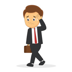 Businessman walk sad tired weary character