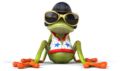 Fun 3D cartoon illustration of a frog rocker - obrazy, fototapety, plakaty