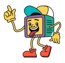 Sticker of retro TV teenager character with cap