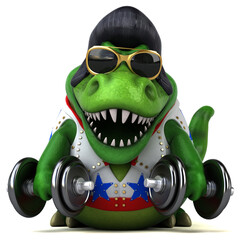 Fun 3D cartoon illustration of a Trex rocker © Julien Tromeur
