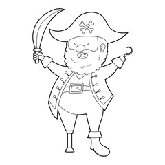 Coloring book for kids, cartoon pirate with a wooden leg. Vector isolated on a white background.