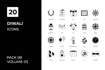Diwali icons collection. Set vector line with elements for mobile concepts and web apps. Collection modern icons.