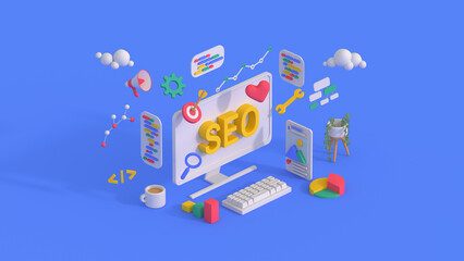 SEO optimization marketing isometric design 3D render illustration